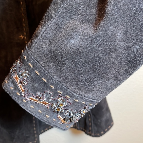 Coldwater Creek Dark Brown Leather Jacket with Embroidery - Picture 9 of 16